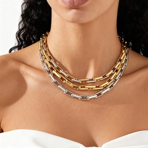 Link Chain Necklace Alloy Gold Silver Mix Color Paperclip Minimalist Adjustable Clavicle Jewelry For Women Fashion