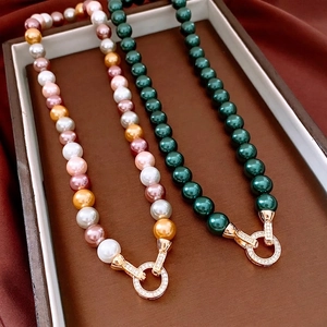 Vintage French Palace Style Artificial Pearl Bead Necklace With Copper Zircon Round Clasp Elegant Luxury Jewelry For Women