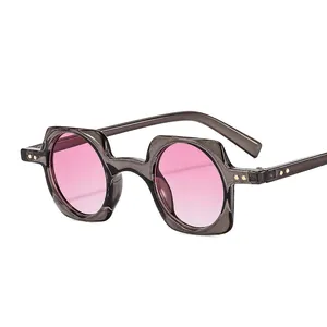Punk rectangular sunglasses with grey transparent frame and pink gradient lenses