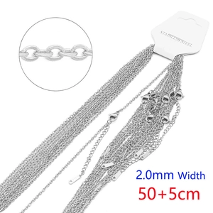Detailed 2.0mm stainless steel link necklace chain with lobster clasp and 50+5cm extension