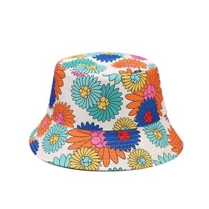 Chapeau bob à motif floral coloré pour femme avec protection solaire réversible