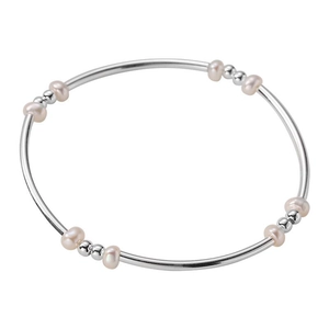 Minimalist S925 sterling silver tube bracelet with natural pink freshwater pearls