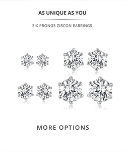 Detail view of six-prong cubic zirconia stud earrings in four different sizes