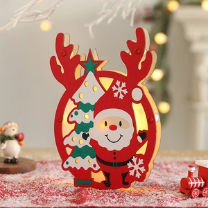Luminous Christmas wooden LED ornament with Santa Claus and reindeer for festive table decor