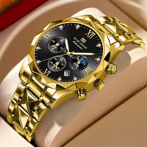 VA VA VOOM Men's waterproof stainless steel quartz watch with calendar and gold accents