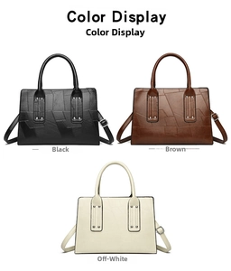 Three crocodile embossed tote bags in black, brown and white on a clean background