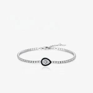 925 Sterling Silver Tennis Bracelet For Women With Black Enamel Teardrop Zircon Adjustable Fashion Jewelry Luxury Gift