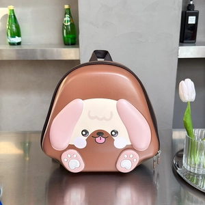 Detail of cute puppy hard shell toddler backpack with decorative led light and smooth finish