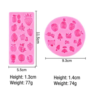 Pink silicone fruit and house molds for fondant and chocolate, rectangular and round sets