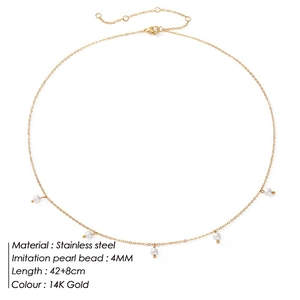 14K gold-plated stainless steel necklace with five hanging 4mm imitation pearls