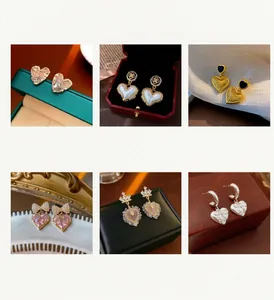 Detailed grid showing vintage resin heart and oval earrings with pearls and crystals