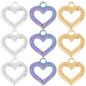 Stainless Steel Heart Shaped Hollow Pendant With Rhinestone Rainbow Gold Silver Color Heart Necklace Pendant For Women Jewelry Accessories