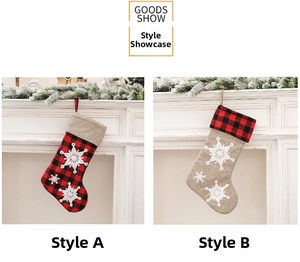 Detail of 22-inch Christmas stockings with snowflake embroidery and buffalo plaid pattern