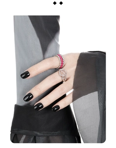 Detail of S925 sterling silver multilayer bead ring and crystal stone on model's hand