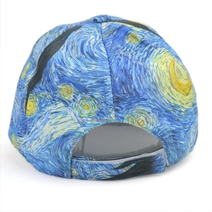Rear view of baseball cap with Van Gogh Starry Night print and adjustable strap