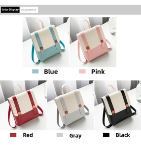 Multiple color options for the stylish small square women's backpack including blue and red