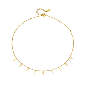 Elegant gold stainless steel necklace with small cross charms and adjustable chain