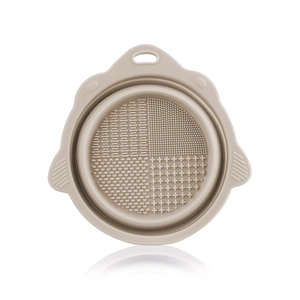 Foldable silicone makeup brush cleaning bowl with various textures for deep brush sanitizing