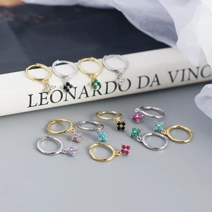French style S925 sterling silver four-leaf clover earrings with colorful zircon stones