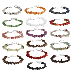 Colorful natural gemstone chip bracelets with stainless steel lobster clasp and chain