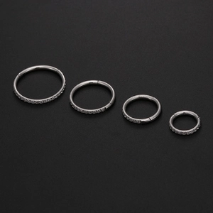 Detailed set of four 316L stainless steel clicker rings with inlaid sparkling zircons