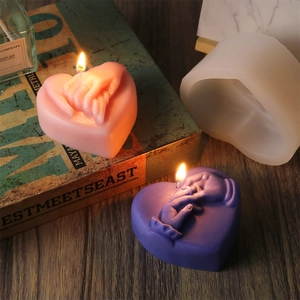 Romantic heart-shaped silicone candle mold for handmade Valentine's Day gifts with 3D hand reliefs