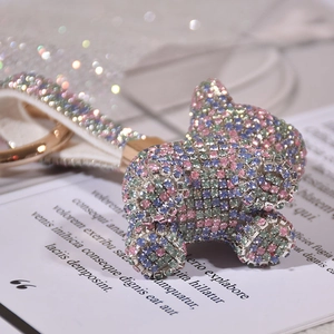 Sparkling crystal bear keychain with colorful rhinestones on a golden metal ring