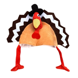 Funny turkey plush hat for Thanksgiving party with colorful feathers and small top hat
