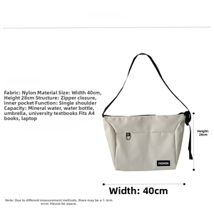 Detail view of cream canvas bag dimensions 40x28cm with zipper closure and inner pocket