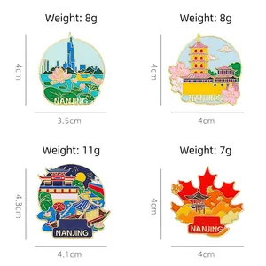 Set of 4 colorful Nanjing landmark enamel pins including Xuanwu Lake and Jiming Temple