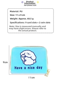 Macro detail of cartoon sheep wallet showing 9 card slots and 2 coin pockets interior