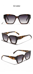 Three-way view of square tortoiseshell sunglasses with gray gradient lenses and model 95378