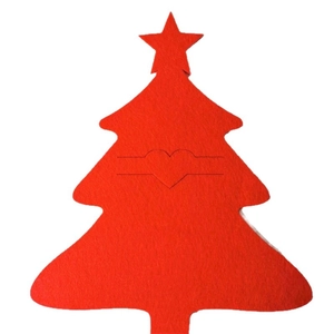 Red Christmas tree felt cutlery holder with star and heart cutout for table decor
