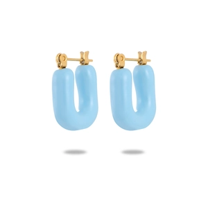 French luxury U-shaped blue enamel gold titanium steel earrings with a polished finish