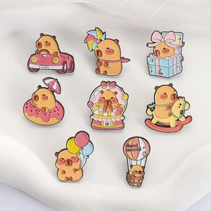 Cute Capybara enamel pins set with cartoon animal designs for clothing and accessories
