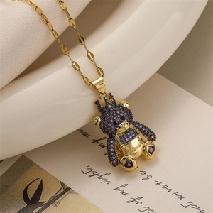 Luxury Crown Bear Pendant Necklace For Women Gold Silver Plated Copper Micro Pave Rhinestone Animal Bear Fashion Jewelry Gift