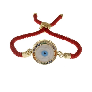 Bracciale occhio del male placcato oro con zirconi colorati e cordino rosso