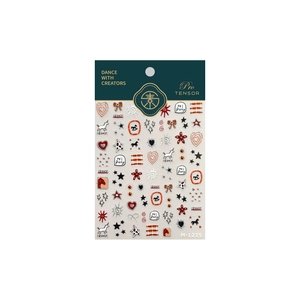 Retro hand-drawn nail art stickers featuring unicorns, stars, and hearts, model M-1225