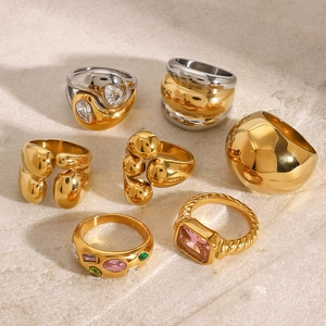 Vintage stainless steel ring set with zircon and colored gemstones in gold and silver finish