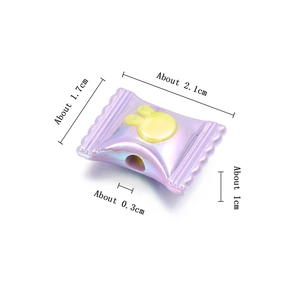 Detailed size chart of purple iridescent bunny candy acrylic beads for DIY jewelry