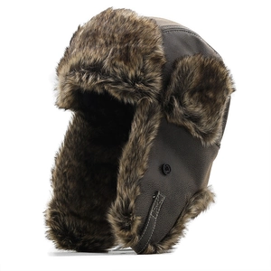 Aviator Trapper Hat Faux Leather Faux Fur Winter Warm Ear Flaps Windproof Outdoor Thickened For Men