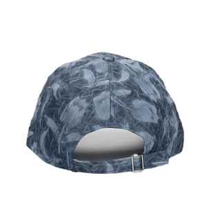 Deep blue-grey baseball cap with 3D floral jacquard texture and metal back buckle