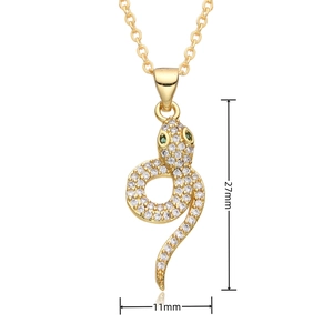 Detailed macro view showing a 27mm gold-plated snake pendant with micro-set zircons