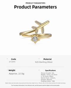 Detail of S925 sterling silver airplane ring with 5A zircon stones and 18K gold plating