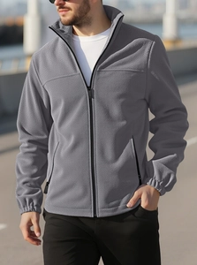 Veste polaire grise à col montant pour homme avec fermeture zippée et poches pratiques