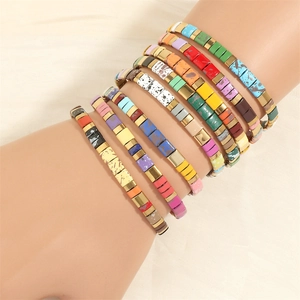 Colorful Tila tile bead bracelets in Bohemian style with gold spacers for women