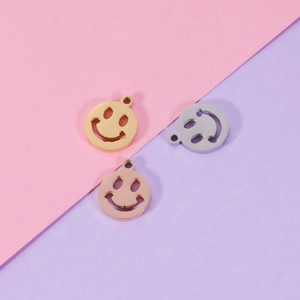 Polished 9mm stainless steel hollow smiley face pendants in gold, silver and rose gold colors