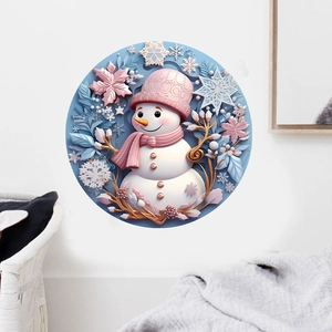 Close-up of a 3D snowman wall sticker with winter elements for festive home decoration