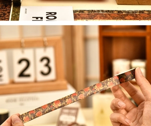 Detailed shot of vintage floral washi tape roll showing delicate patterns and texture