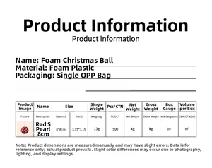 Detail of red 8cm pearl foam Christmas ball with festive texture and specifications